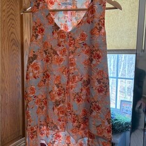 Floral Sleeveless Blouse in Orange and Gray